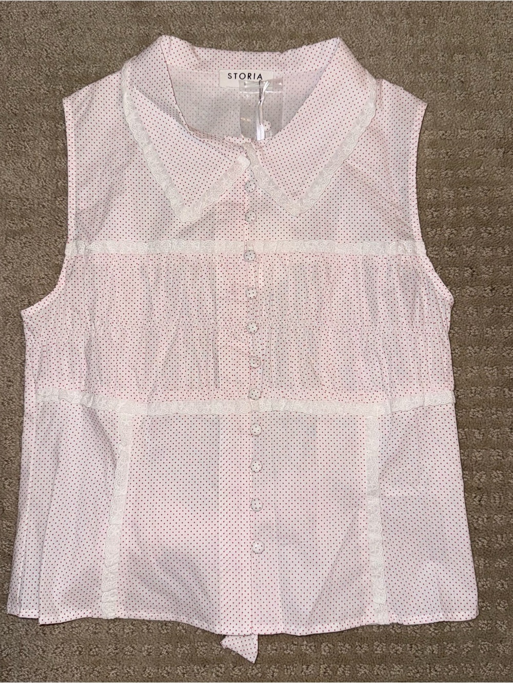NWT Boutique Storia White & Red Polka Dot Blouse Top Size Small - Picture 8 of 15
